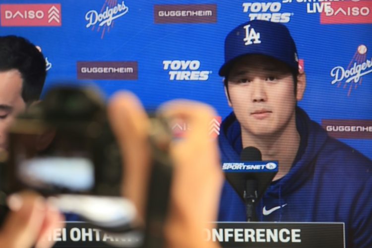 A screen grab of Los Angeles Dodgers ace Shohei Ohtani delivering a statement in his first remarks since his interpreter was accused of stealing from him last week . ©AFP