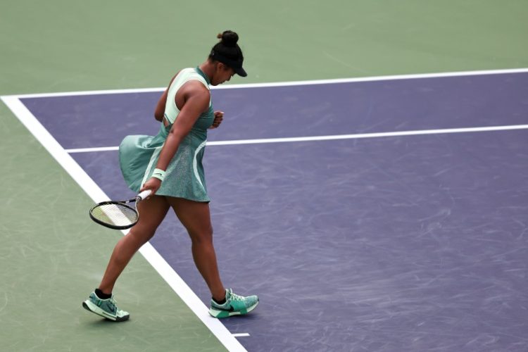 Naomi Osaka celebrates after defeating Sara Errani at the Indian Wells Masters on Thursday. ©AFP