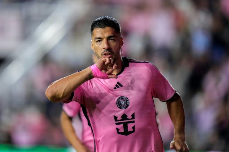 Luis Suarez celebrates heading Miami into the lead in their 1-1 draw with New York City FC. ©AFP