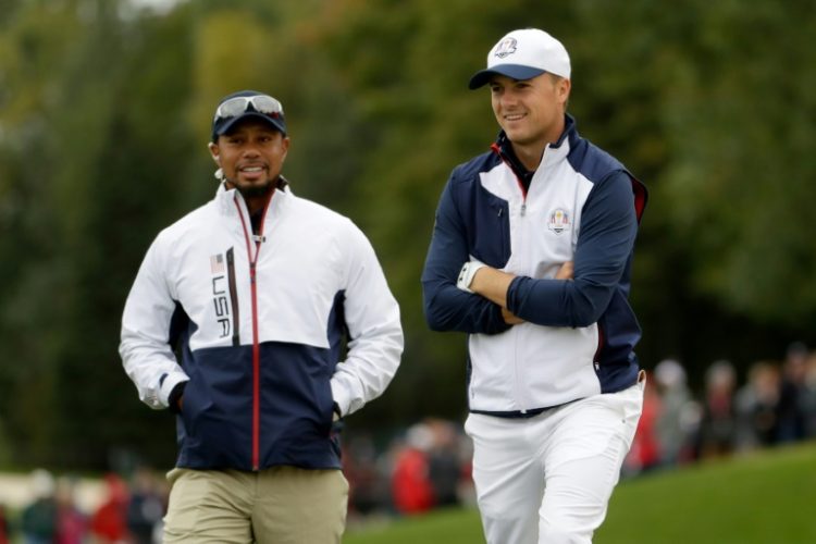 Tiger Woods, left, and Jordan Spieth are among the six US PGA Tour Policy Board members who are players that reportedly are being pushed to meet Monday with Saudi Arabia Public Investment Fund officials. ©AFP