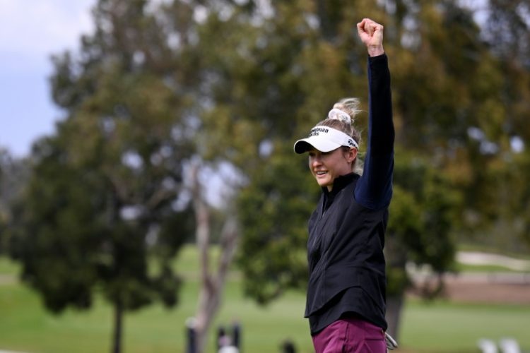 American Nelly Korda celebrates her birdie at the first playoff hole to win the LPGA Seri Pak Championship in Los Angeles. ©AFP