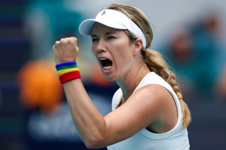 Danielle Collins of the United States reacts during her win against Caroline Garcia of France at the Miami Open on Wednesday.. ©AFP