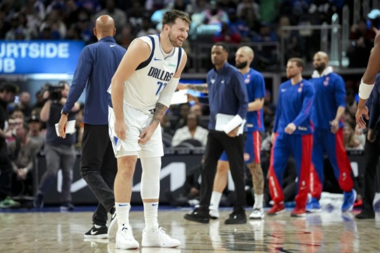 Luka Doncic of the Dallas Mavericks reacts during his team's NBA victory over the Detroit Pistons. ©AFP