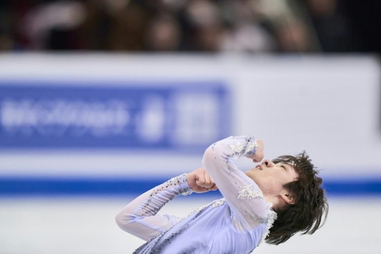 Shoma Uno of Japan reacts after topping the men's short programme scores at the Figure Skating World Championships in Montreal. ©AFP