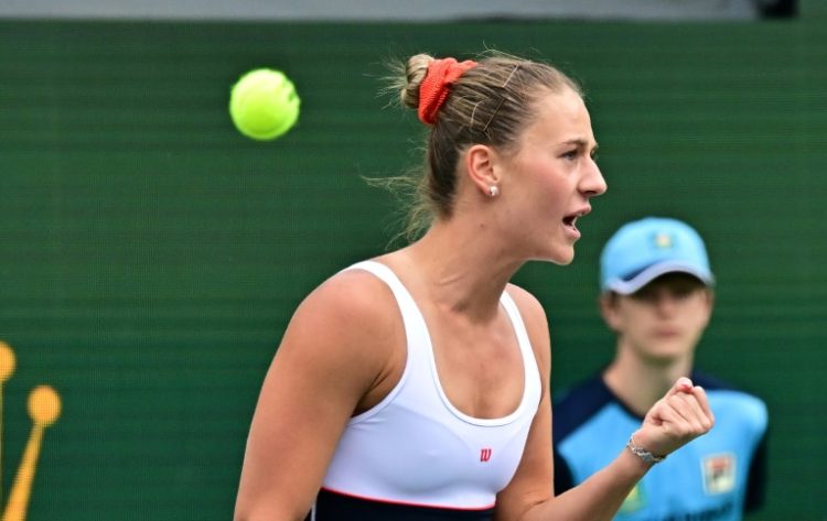 Ukraine's Marta Kostyuk celebrates a point on the way to victory over Russian Anastasia Potapova in the quarter-finals of the ATP-WTA Indian Wells Masters. ©AFP