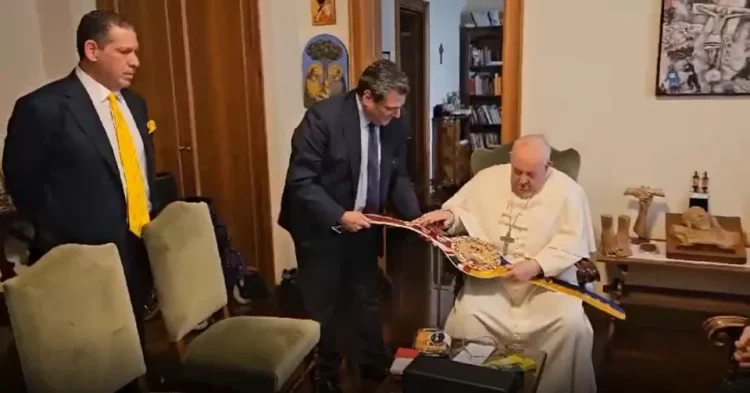 Pope Francis blessed the WBC commemorative belt. Credit: Sky Sports