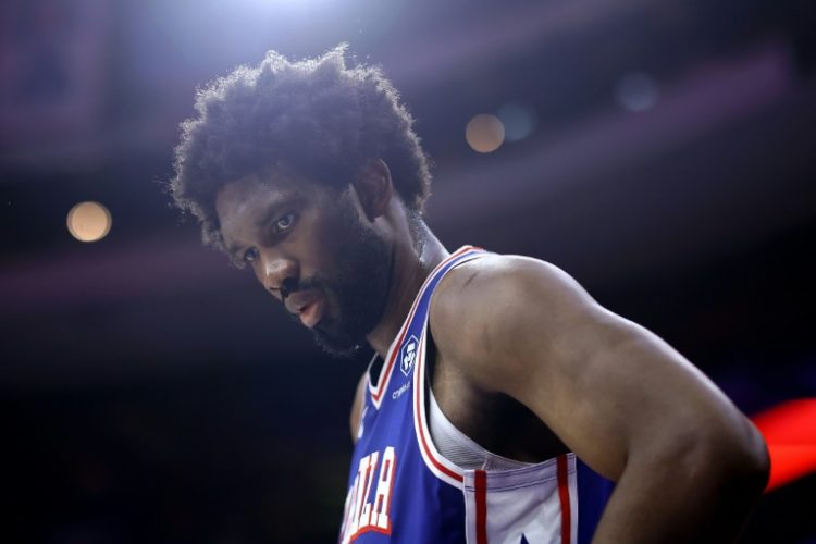 Joel Embiid of the Philadelphia 76ers looks on during the fourth quarter of the Sixers' win over the New York Knicks in game three of their NBA Eastern Conference first round playoff series. ©AFP