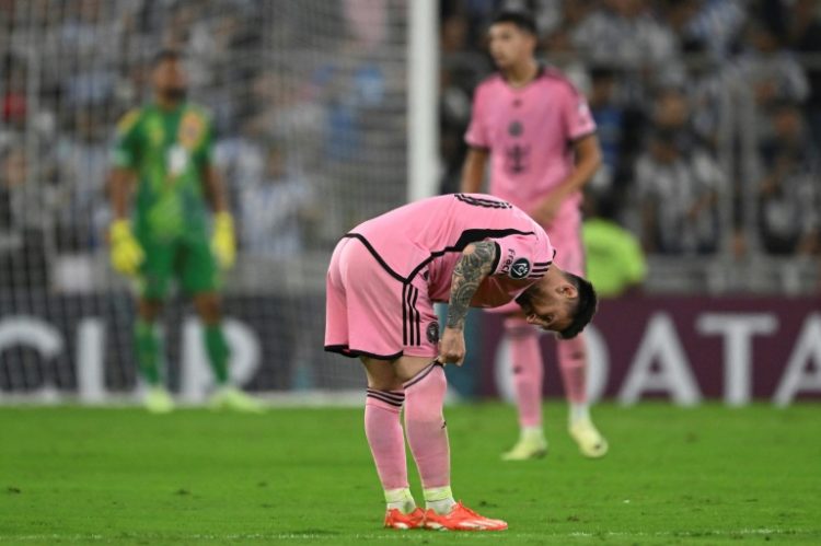 Inter Miami's Lionel Messi reacts after Mexican side Monterrey score to go 2-0 up in their CONCACAF Champions Cup quarter-final win. ©AFP