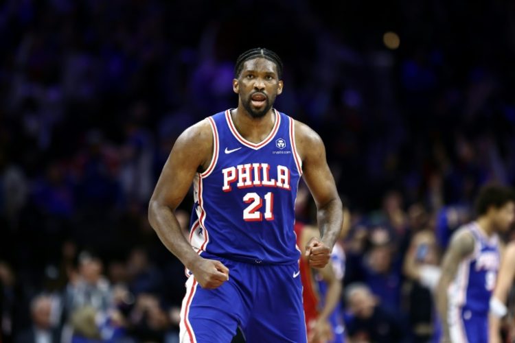 Philadelphia's Joel Embiid reacts during the fourth quarter of the 76ers NBA Play-in tournament victory over the Miami Heat. ©AFP