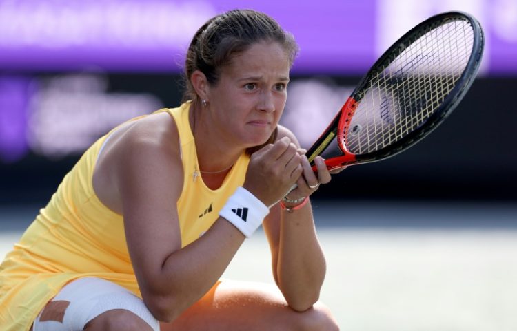 Daria Kasatkina reacts after defeating Jessica Pegula of the United States at the Charleston Open on Saturday. ©AFP