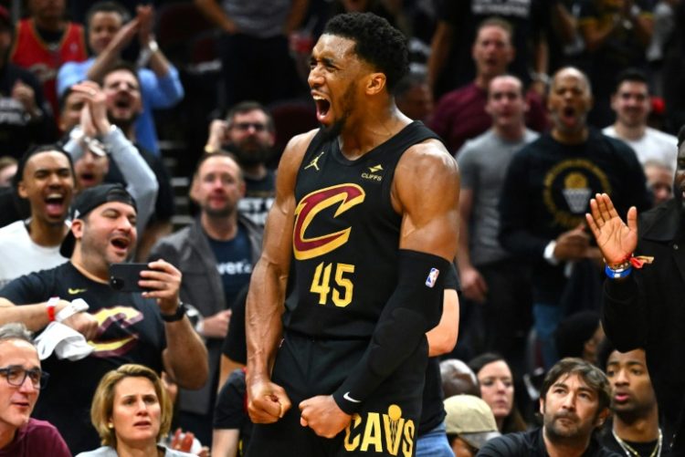 Donovan Mitchell of the Cleveland Cavaliers reacts in the fourth quarter of the Cavs' series-clinching win over the Orlando Magic in the NBA playoffs. ©AFP