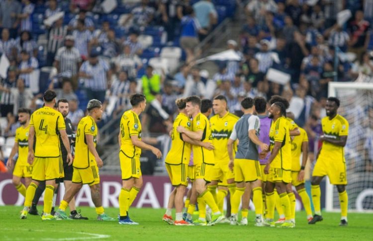 Columbus Crew's players celebrate after defeating Monterrey in the CONCACAF Champions Cup semi-finals on Wednesday. ©AFP