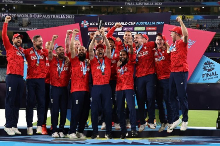 Champions: England celebrate winning the Twenty20 World Cup in 2022 . ©AFP