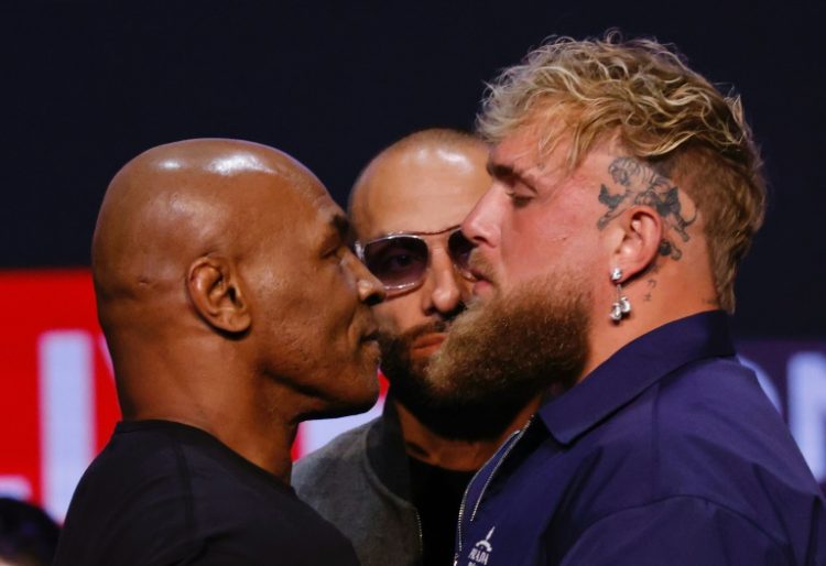 Mike Tyson (left) faces off with YouTuber Jake Paul during a New York press conference earlier this month. ©AFP