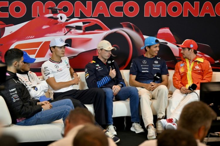Max Verstappen (centre) at Thursday's media briefing in Monaco. ©AFP