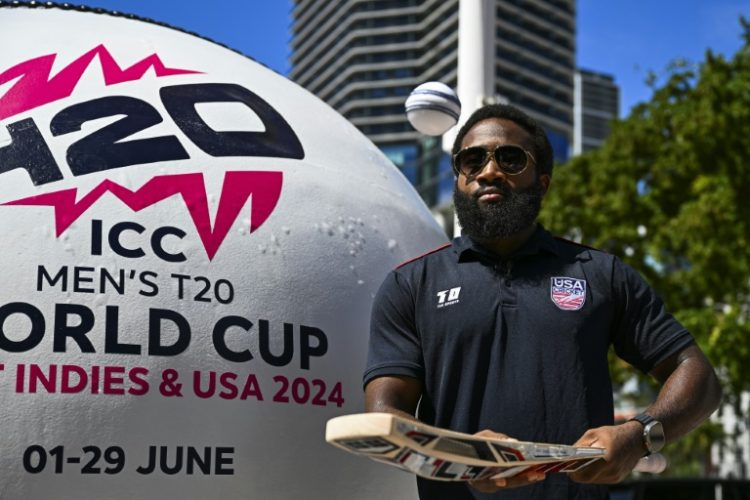 USA Cricket's vice-captain Aaron Jones promotes the T20 World Cup in Miami, Florida. ©AFP