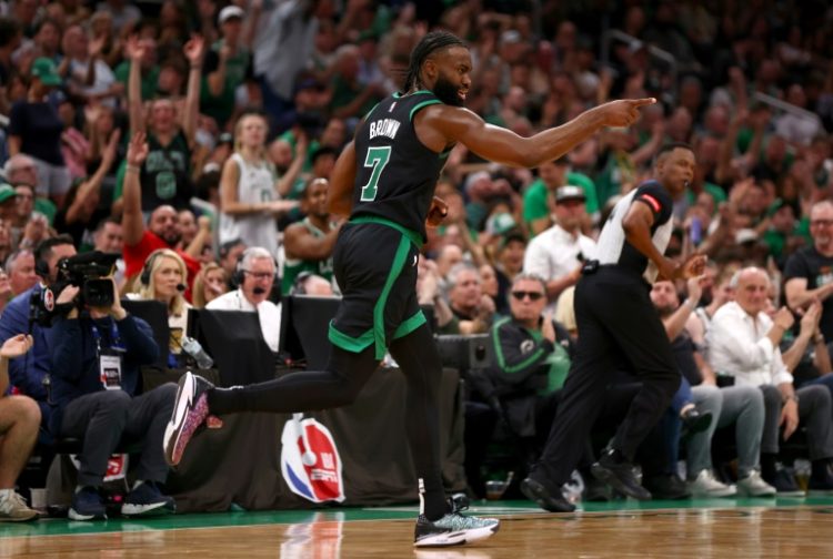 Boston's Jaylen Brown reacts in the Celtics' victory over Indiana in game two of the NBA Eastern Conference finals. ©AFP