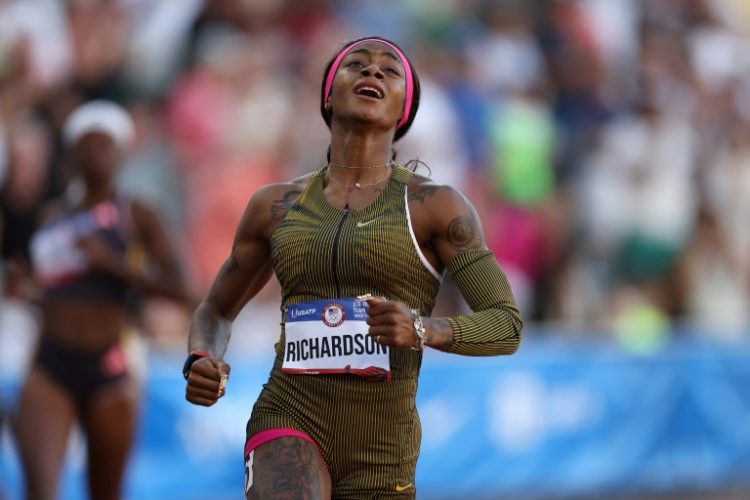 Sha'Carri Richardson reacts after winning the women's 100m final at the US Olympic athletics trials. ©AFP