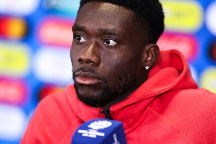 Canada captain Alphonso Davies speaks during a press conference one day before the Copa America group A match against Argentina at Mercedes Benz Stadium in Atlanta.. ©AFP