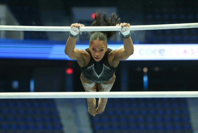 US gymnast Shilese Jones trains ahead of the Core Hydration Classic in May 2024. ©AFP