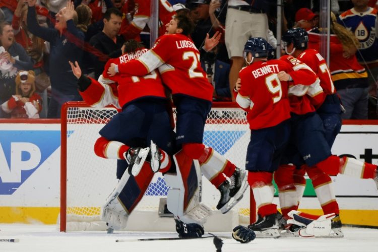 Florida Panthers players celebrate after clinching victory in the Stanley Cup. ©AFP