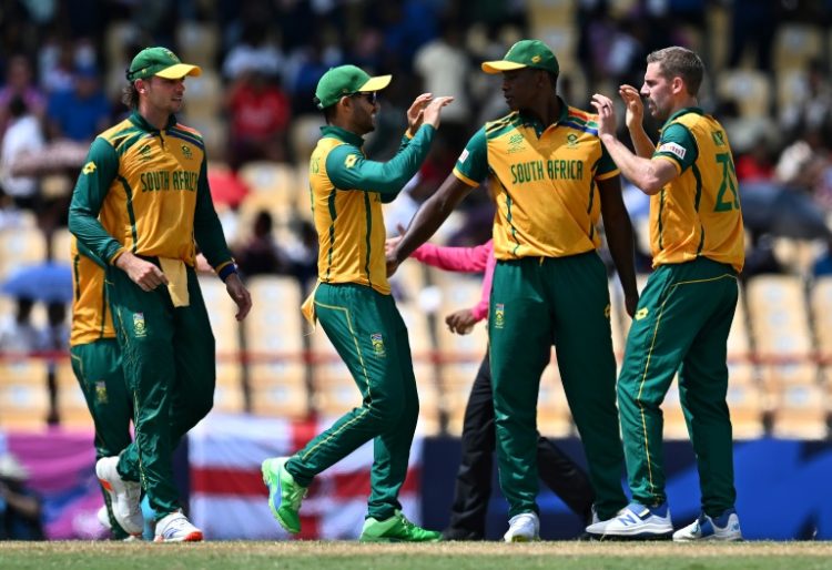 Joy of victory: South Africa celebrate their Super Eights win over England in a T20 World Cup match in St. Lucia . ©AFP
