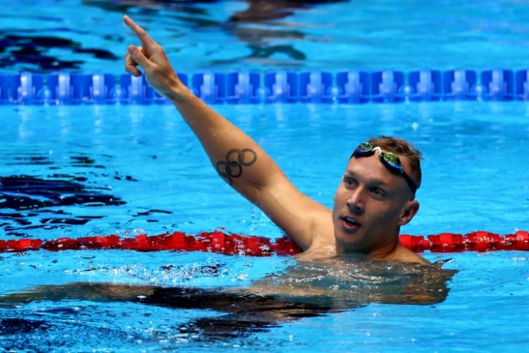 Back on top: Caeleb Dressel celebrates his victory in the 50m freestyle at the US Olympic swimming trials. ©AFP