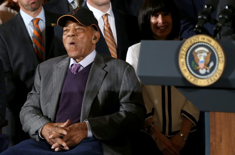 Willie Mays attends a White House reception for the San Francisco Giants in 2015. ©AFP