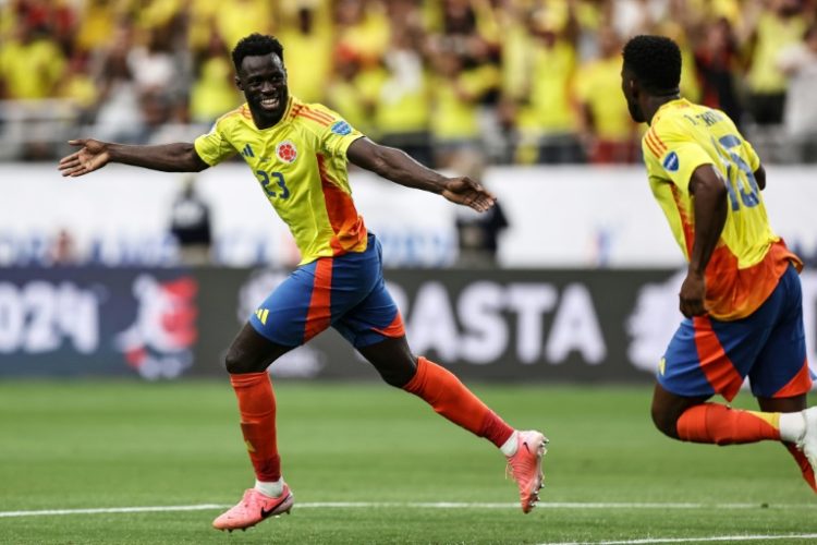 Davinson Sanchez celebrates after scoring Colombia's second goal in a 3-0 win over Costa Rica on Friday. ©AFP