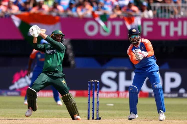 Imad Wasim of Pakistan bats during the T20 World Cup defeat to India in New York.. ©AFP