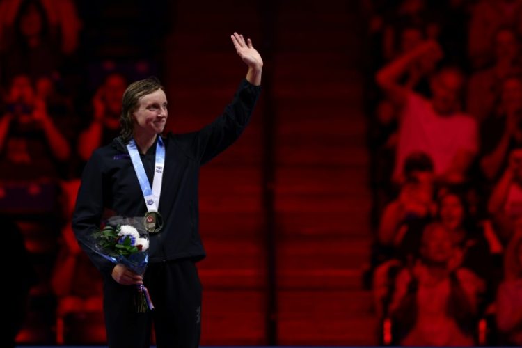 Paris bound: Katie Ledecky acknowledges fans after winning the 400m freestyle at the US Olympic swimming trials. ©AFP