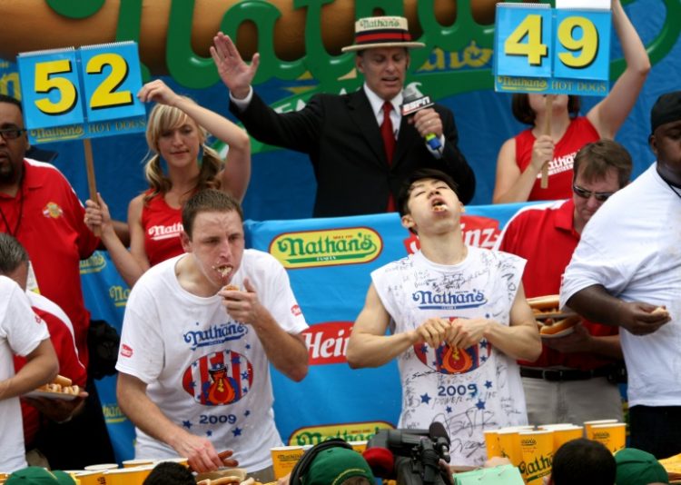 Japan's Takeru Kobayashi won the Nathan's Annual Hot Dog Eating Contest in New York six times in a row before he was beaten by Joey Chestnut. ©AFP