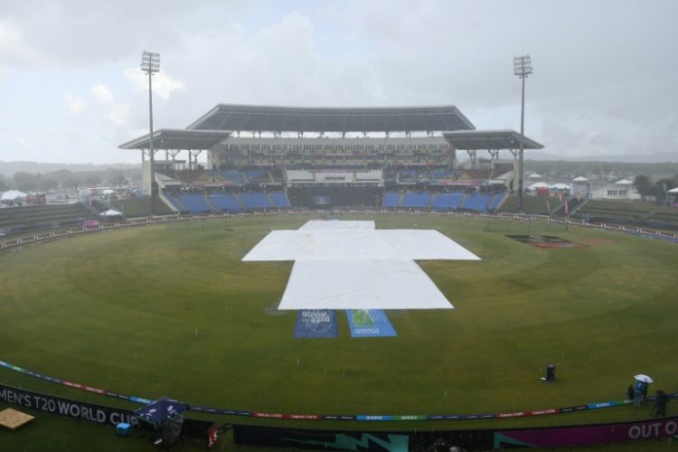 Rain pelts the field before England and Namibia's T20 World Cup match. ©AFP