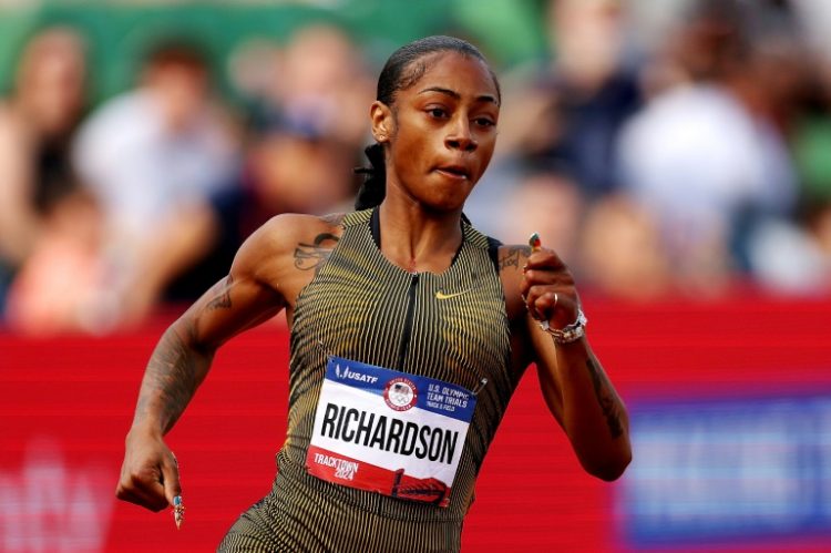 Sha'Carri Richardson cruises through her 200m heat at the US Olympic trials on Thursday. ©AFP