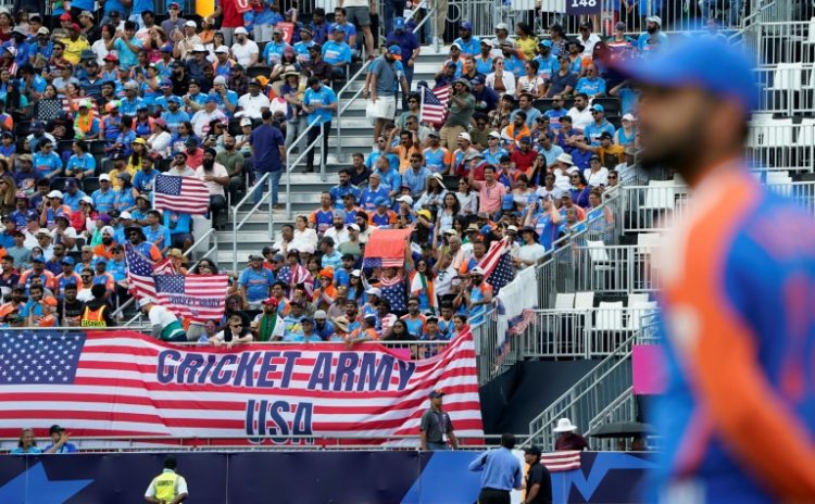 USA fans at the T20 World Cup match between the USA and India at Nassau County International Cricket Stadium in East Meadow, New York on June 12, 2024. . ©AFP