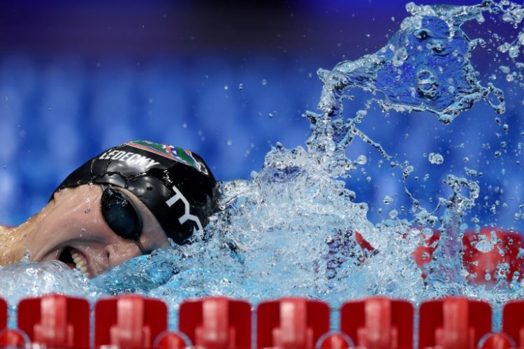 Katie Ledecky competes in the heats of the women's 1,500m freestyle at the US Olympic swimming trials. ©AFP