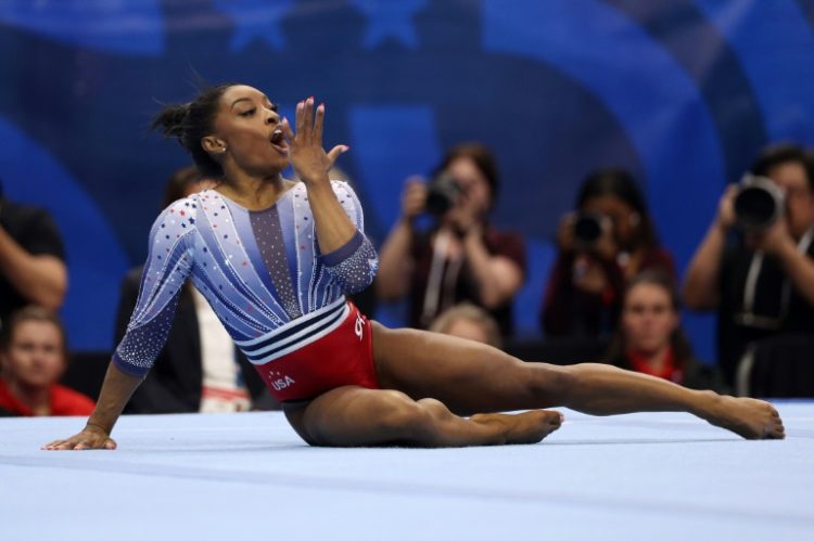 Simone Biles competes in the floor exercise at the US Olympic gymnastics trials. ©AFP
