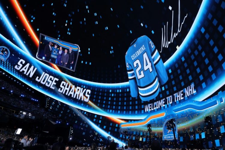 Macklin Celebrini is selected by the the San Jose Sharks with the first overall pick in the NHL Draft at Sphere in Las Vegas. ©AFP