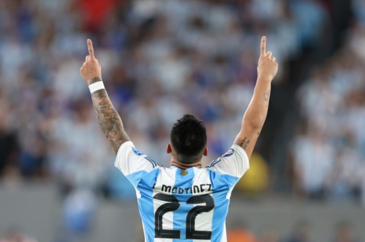 Argentina's forward Lautaro Martinez celebrates his winning goal in the 1-0 victory over Chile in Copa America on Tuesday.. ©AFP