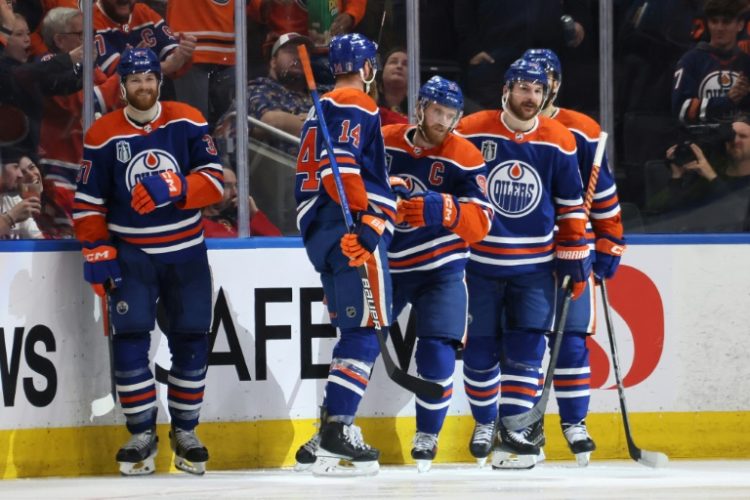 Connor McDavid celebrates after scoring for Edmonton in their Stanley Cup game four rout of Florida . ©AFP