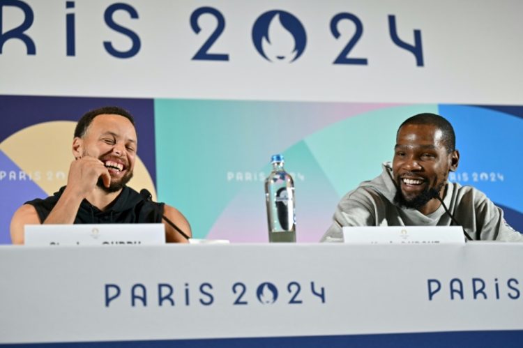 USA stars Stephen Curry and Kevin Durant speak to the media ahead of the start of the Olympic basketball tournament on Sunday. ©AFP