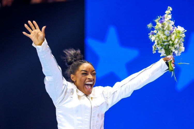 Simone Biles celebrates being selected for the 2024 US Olympic gymnastics team. ©AFP