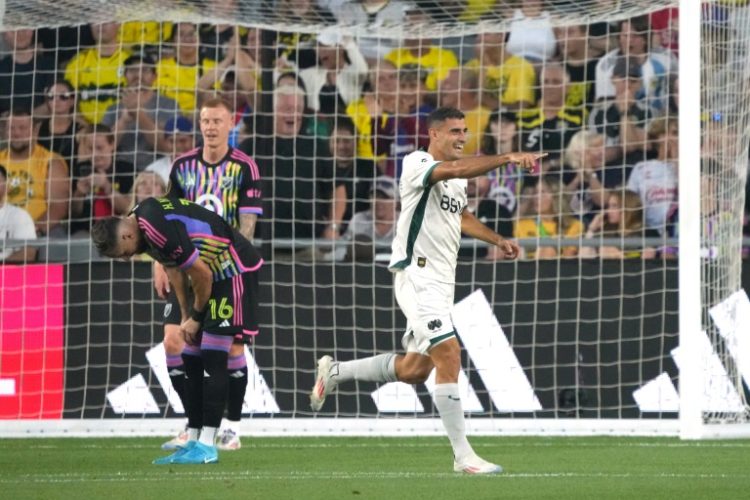 German Berterame of the Liga MX All-Stars celebrates a goal in his squad's 4-1 victory over the MLS in the MLS All-Star Game. ©AFP