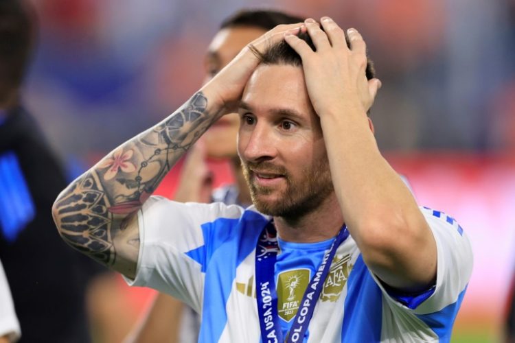 Lionel Messi, reacting after Argentina's victory in Sunday's Copa America final, will miss two MLS matches this week for Inter Miami with an ankle injury, coach Gerardo Martino said. ©AFP