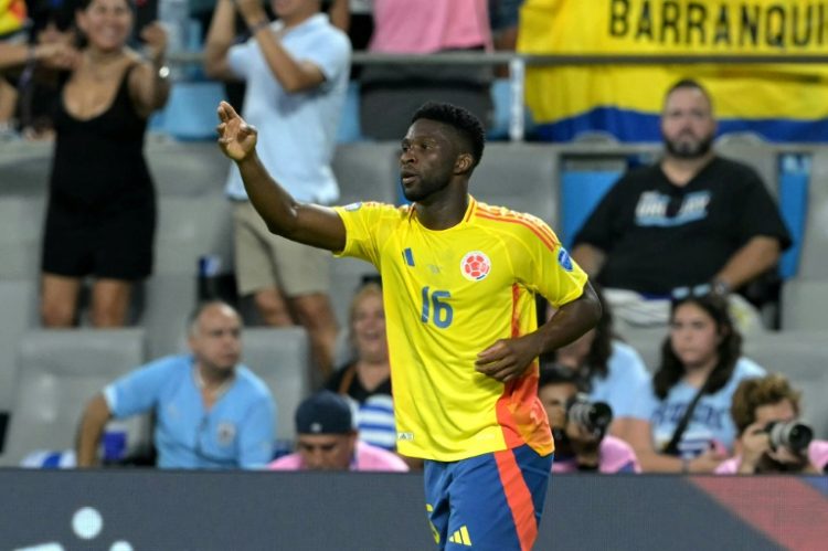 Colombia midfielder Jefferson Lerma celebrates scoring in the 1-0 Copa America semi-final win over Uruguay on Wednesday.. ©AFP