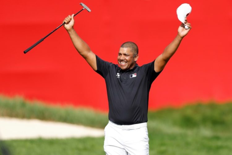 Venezuela's Jhonattan Vegas celebrates after snapping a seven-year PGA Tour win drought with a one-stroke triumph at the 3M Open. ©AFP