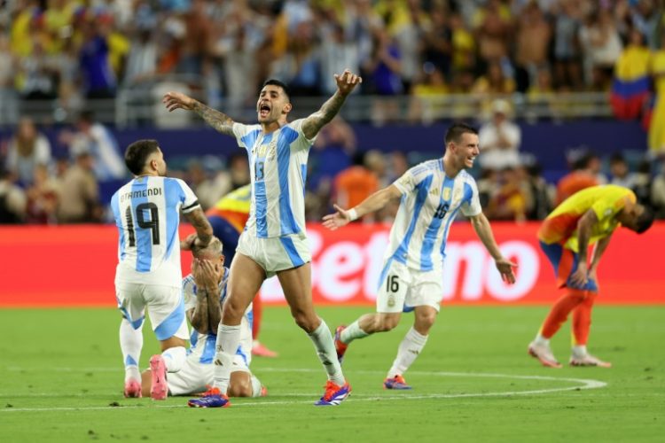 Argentina's players celebrate winning a record 16th Copa America in a 1-0 win over Colombia. ©AFP