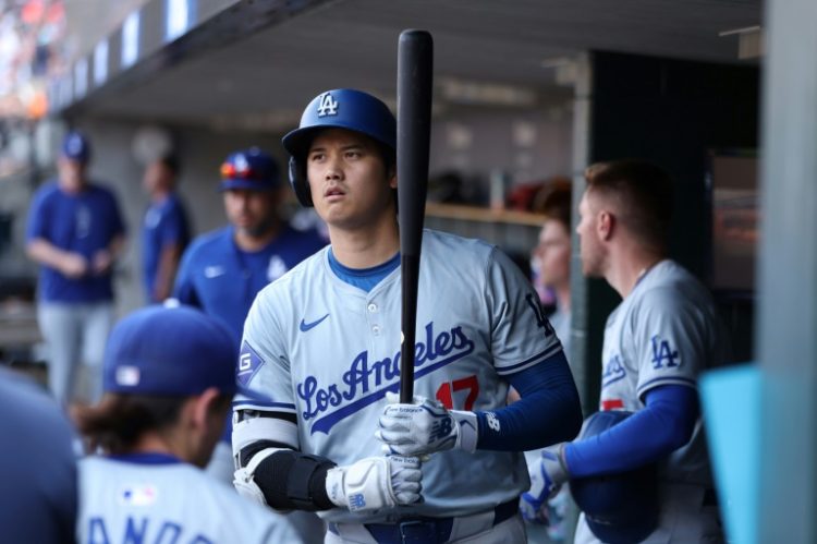 Los Angeles Dodgers star Shohei Ohtani looks on from the dugout prior to a Major League Baseball game in Detroit. ©AFP