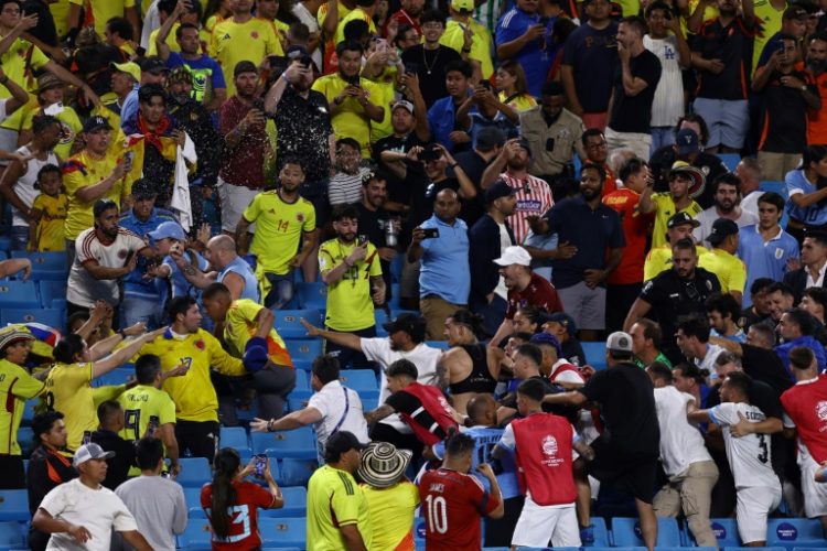 Uruguay's Darwin Nunez is involved in scuffles with Colombia fans after his team's 1-0 Copa America semi-final defeat. ©AFP