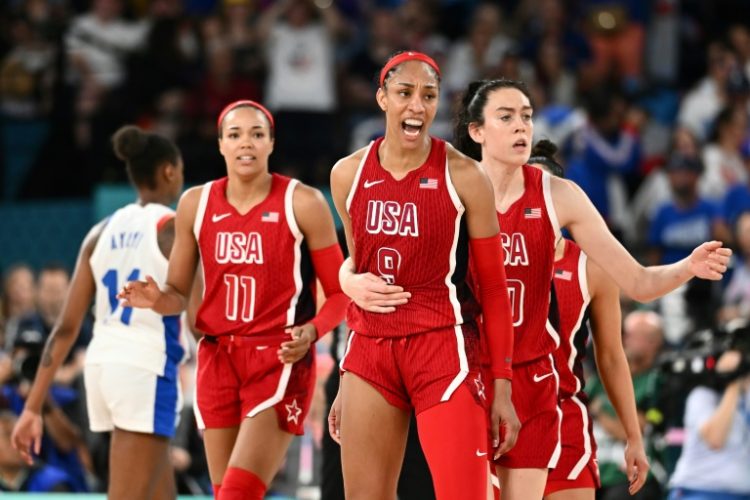 A'ja Wilson (C) came up big in the second half for the US as they claimed Olympic gold for the eighth time on the bounce. ©AFP